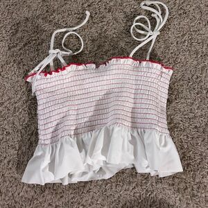 Red and white stripped bikini Top! Size Small in juniors!